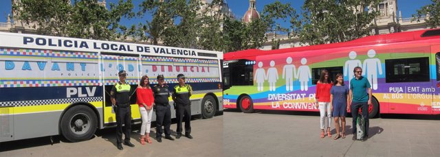 Buses de la Policía Local y de la EMT en apoyo al colectivo LGTB
