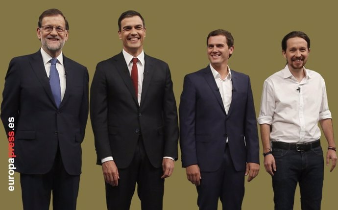 Montaje de los cuatro líderes políticos: Rajoy, Pedro Sánchez, Pablo Iglesias y 