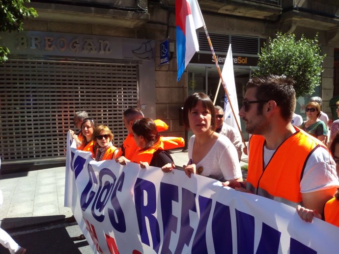 La líder del BNG, Ana Pontón, en la manifestación por los refugiados