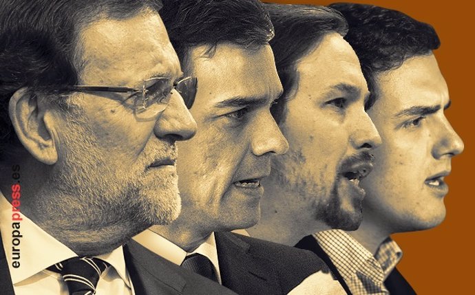 Montaje de los cuatro líderes políticos: Rajoy, Pedro Sánchez, Pablo Iglesias y 