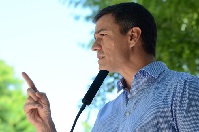 Pedro Sánchez en un acto de campaña en Madrid