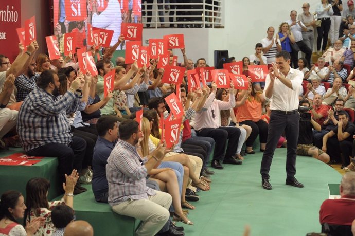 Pedro Sánchez en un mitin en Málaga