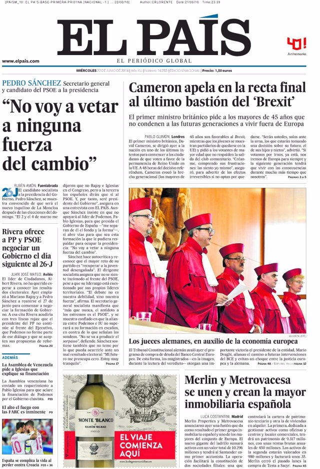 Portada de El País