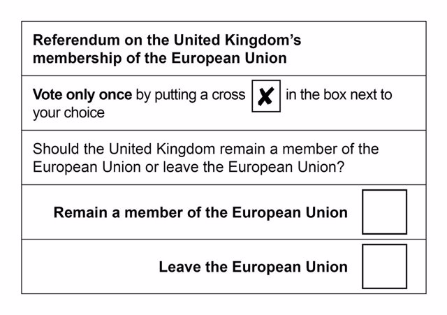 Papeleta para el referéndum en Reino Unido sobre Brexit