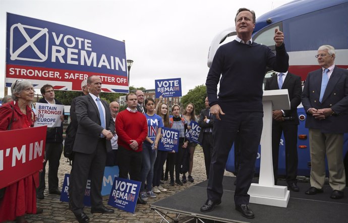 El primer ministro de Reino Unido, David Cameron, en un acto de campaña
