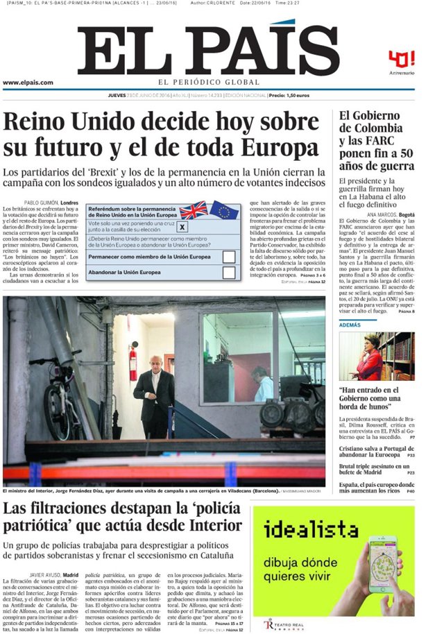 Portada de El País