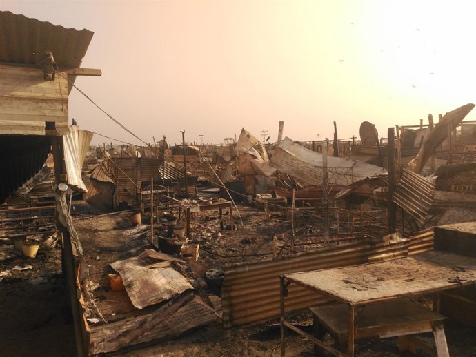 Centro de protección de civiles de Malakal tras el ataque de febrero