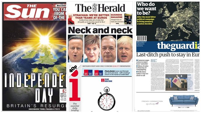 Portadas diarios británicos sobre el referéndum del Brexit