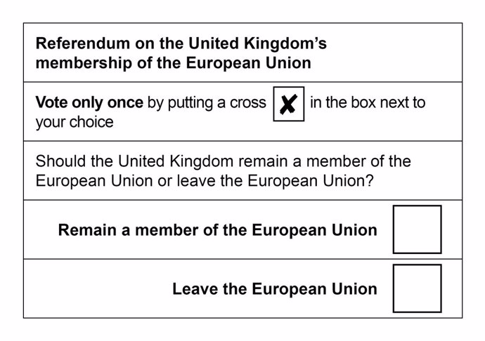 Papeleta para el referéndum en Reino Unido sobre Brexit