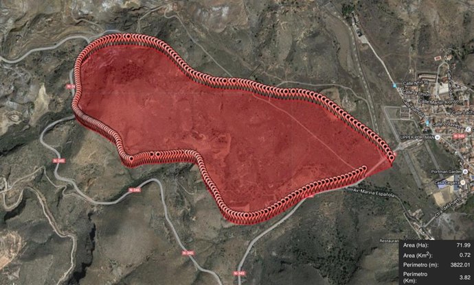 Terreno afectado por el fuego en incendio Portám