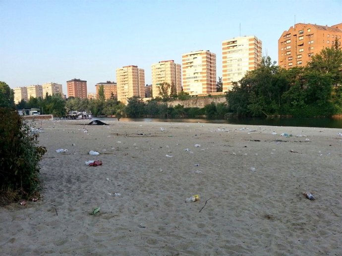 Imagen de la playa de Las Moreras durante la limpieza