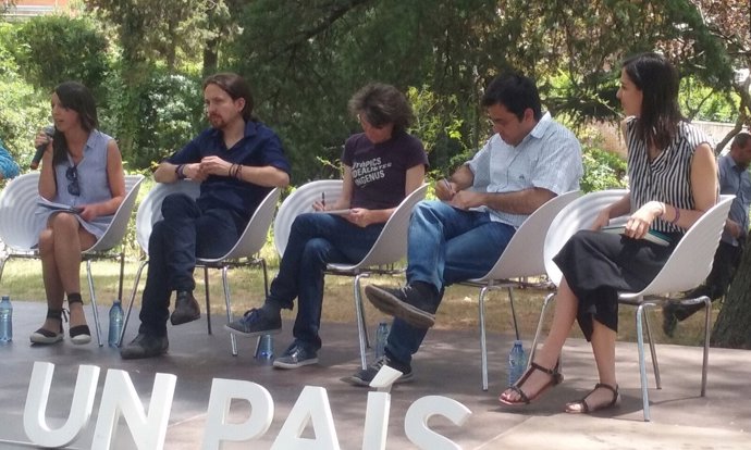 El líder de Podemos, Pablo Iglesias, en un mitin en la Universidad Complutense