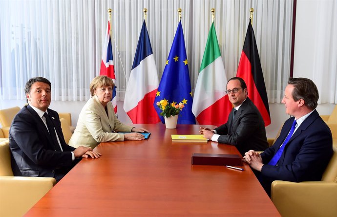 Angela Merkel, David Cameron, François Hollande y Matteo Renzi