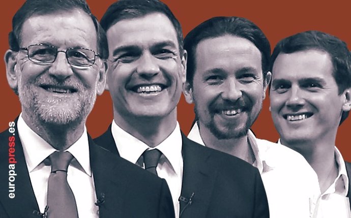 Montaje de los cuatro líderes políticos: Rajoy, Pedro Sánchez, Pablo Iglesias y 