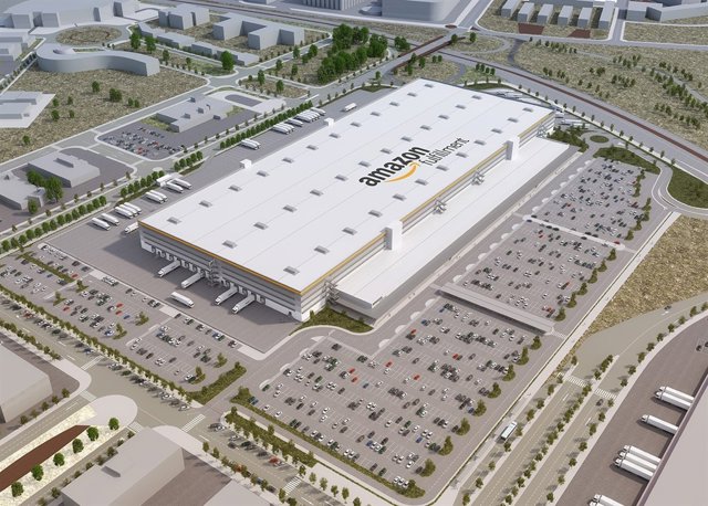 Imagen virtual del centro logístico de Amazon en El Prat de Llobregat