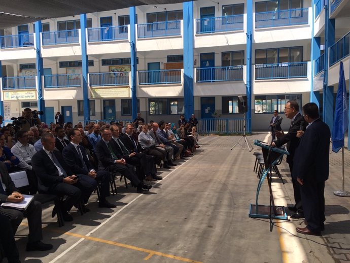 Ban Ki Moon, en un discurso en una escuela de la UNRWA en Gaza