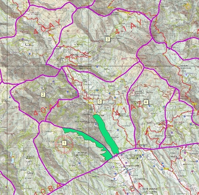 Mapa del área de los cinco sectores del proyecto piloto