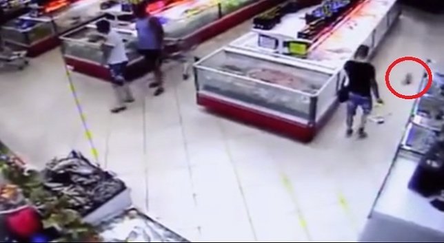 Un pez salta de un tanque de agua a la cesta de la compra de un cliente