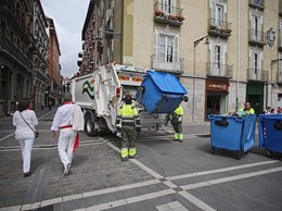 Recogida de residuos en Sanfermines, Pamplona.