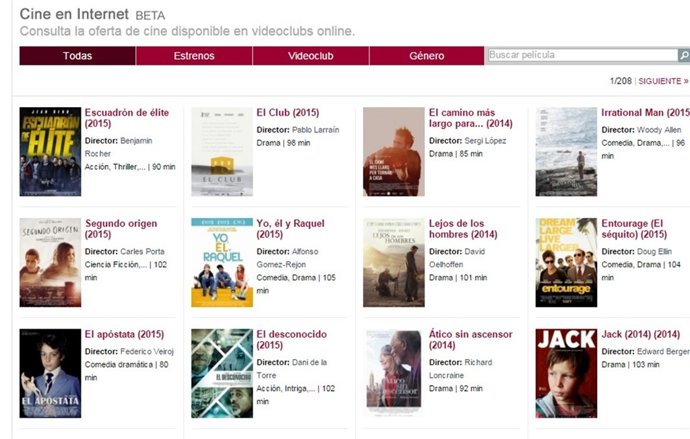 Buscador la oferta legal de cine en la red