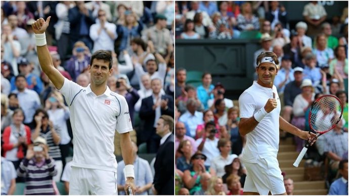 Novak Djokovic y Roger Federer en Wimbledon