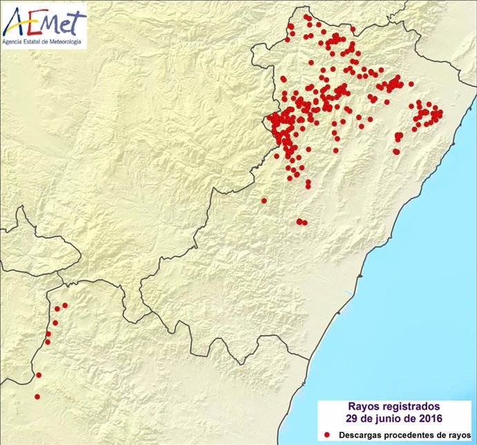 Descargas procedentes de rayos registradas en Castellón y Valencia