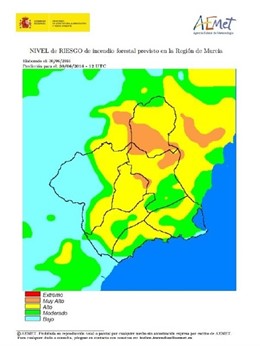 Mapa con el riesgo de incendios forestales