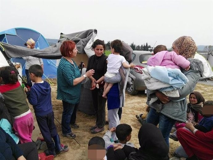 Refugiados sirios en un campo de Grecia
