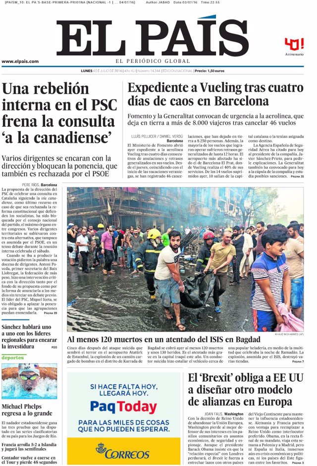 Portada de El País