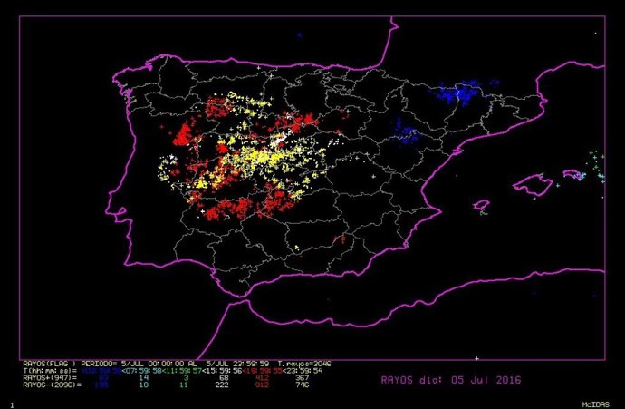 Rayos caídos en España 5 de julio