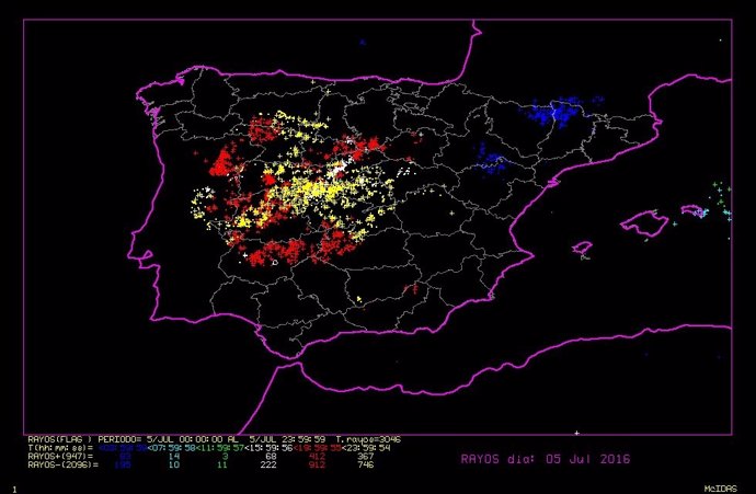 Rayos caídos en España 5 de julio