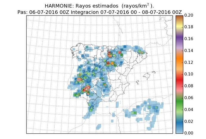 Previsión de rayos para este jueves 7 de julio