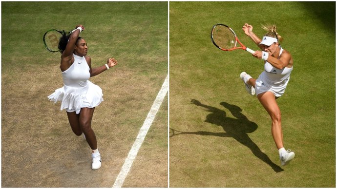 Serena Williams y Angelique Kerber antes de la final de Wimbledon