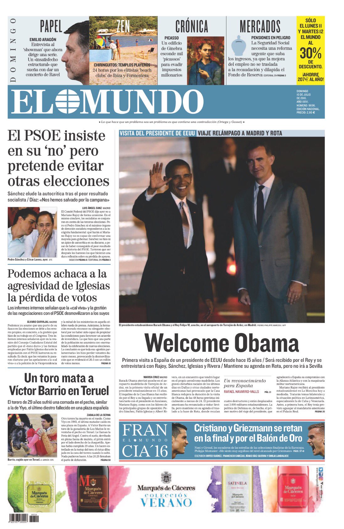 Portada de El Mundo del 10 de julio de 2016