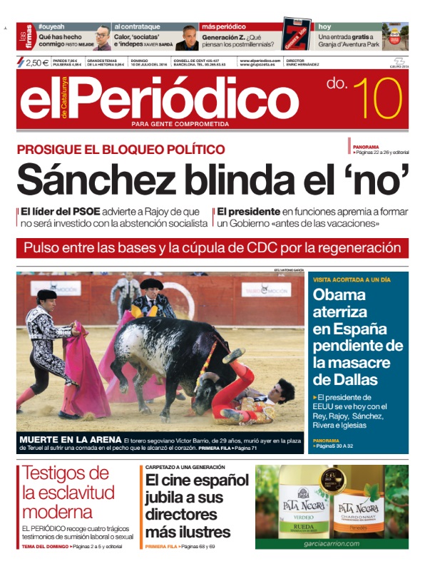 Portada de El País del 10 de julio de 2016