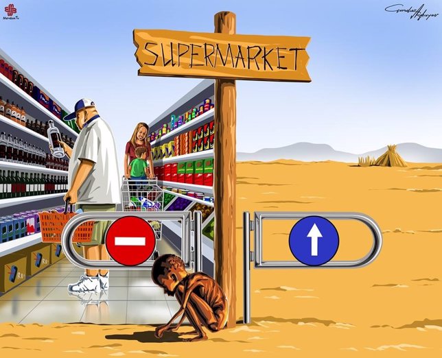 Supermarket las ilustraciones satíricas de Gunduz Aghayev