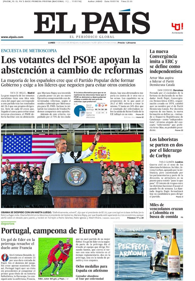Portada de El País