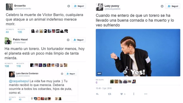 Antitaurinos celebran en Twitter la muerte de Víctor Barrios 