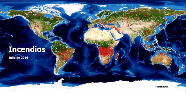 Mapa de incendios en África el 10 de julio 