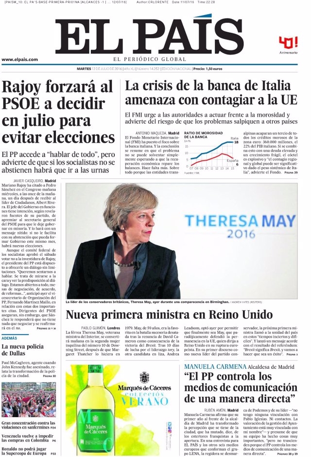 Portada de El País