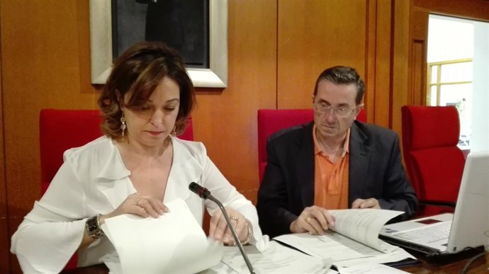 La alcaldesa revisa documentación al inicio del Pleno