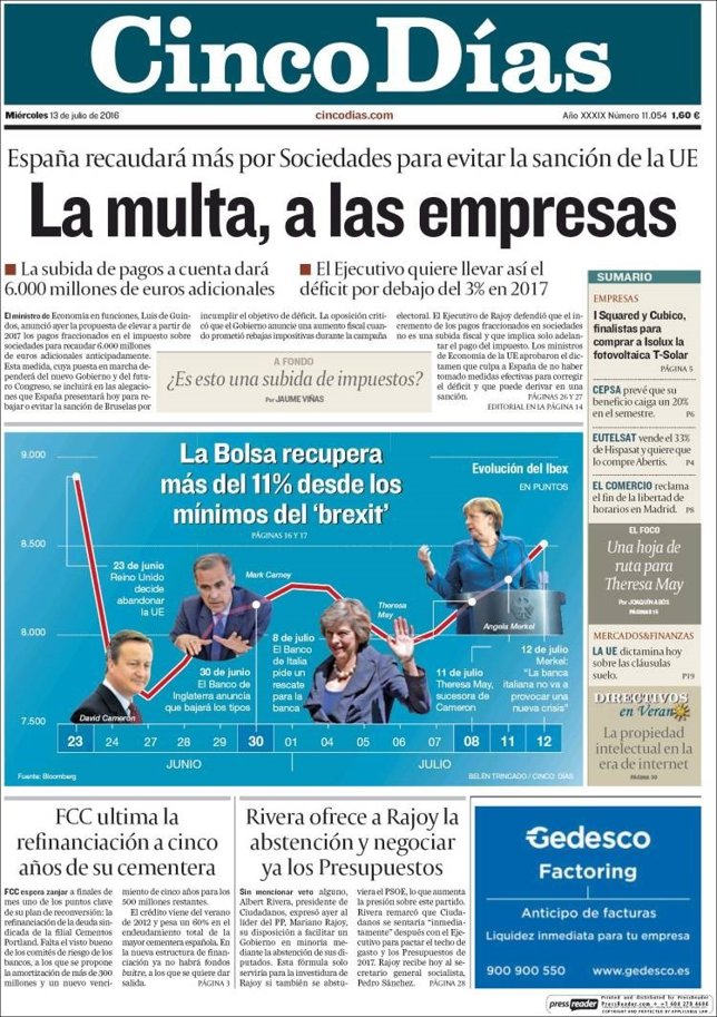 Cinco Días portada Cinco Días portada