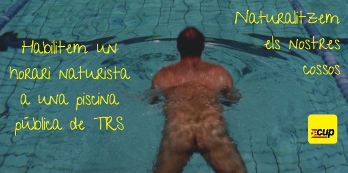 Cartel promocional de la CUP Terrassa para habilitar un espacio de nudismo