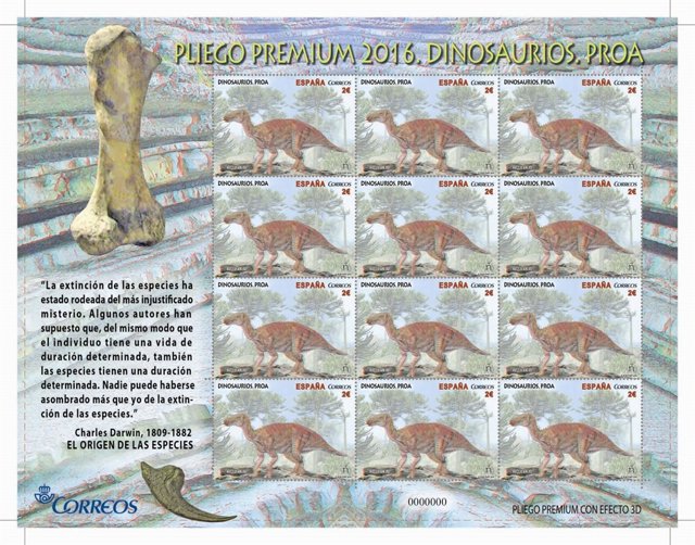 Uno de los nuevos sellos, dedicado al dinosaurio Proa