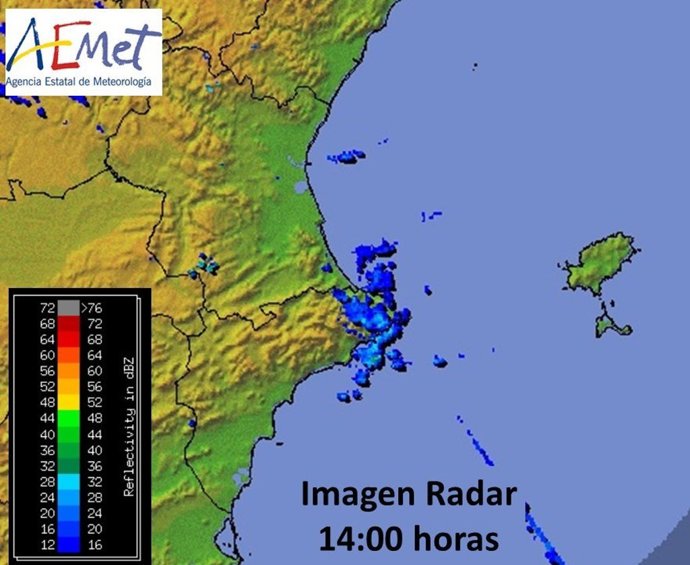 Mapa de lluvias en la Comunitat Valenciana a las 14.00 horas
