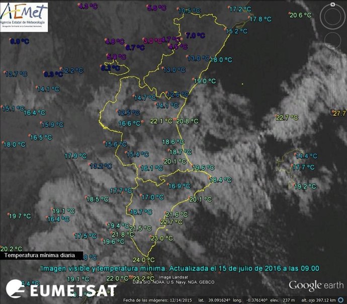 Temperaturas mínimas en la Comunitat Valenciana