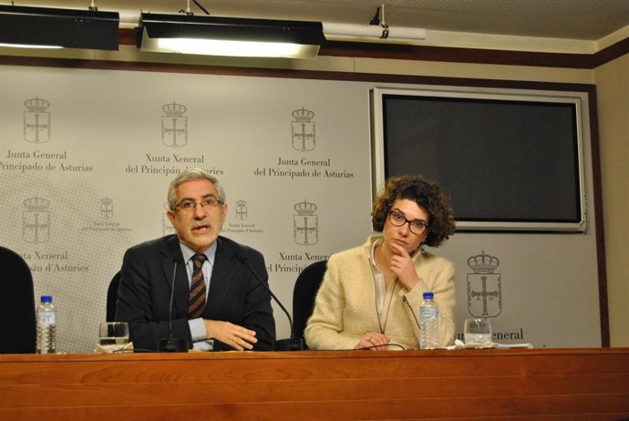 Los diputados de IU, durante la rueda de prensa.