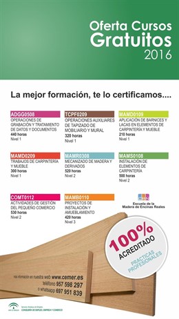 Cartel con la oferta de cursos de la Escuela de la Madera