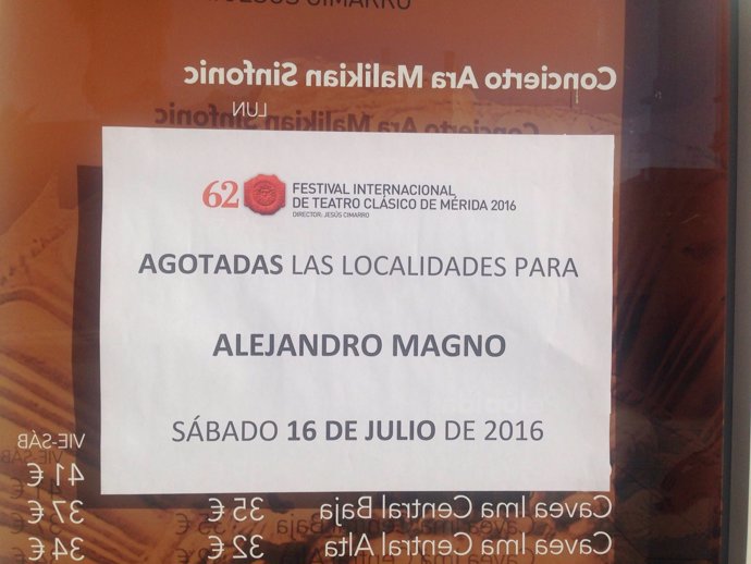Cartel de 'No hay entradas' para el Festival de Mérida