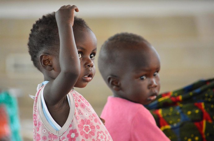 Niños desplazados en un complejo de Yuba, capital de Sudán del Sur